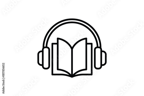 Open book with headphones icon audio listening
