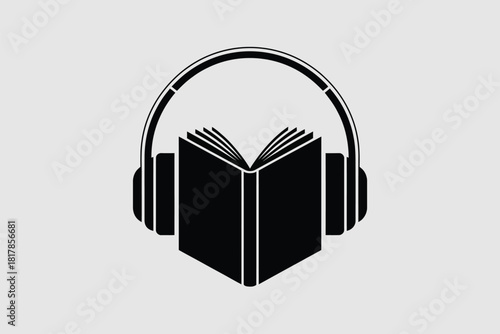 Open book with headphones audio book listening