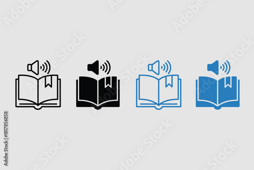 Open books with audio speaker icons audiobook