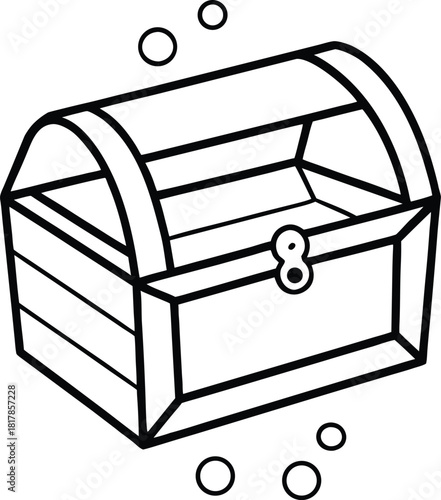 Gold Treasure Chest line art simple outlined chest with lock and circles