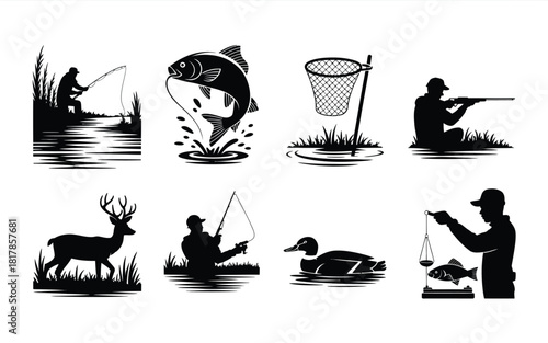 Outdoor activities hunting fishing wildlife scenes silhouettes deer