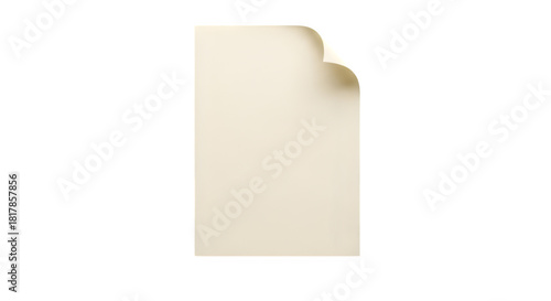 A single sheet of cream colored paper with the top right corner curled up on a black background