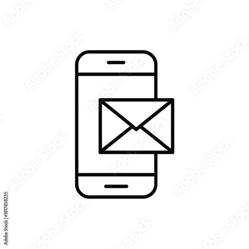 Outline phone with envelope icon mobile message