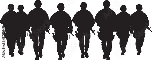 silhouette of armed soldier a group of people
