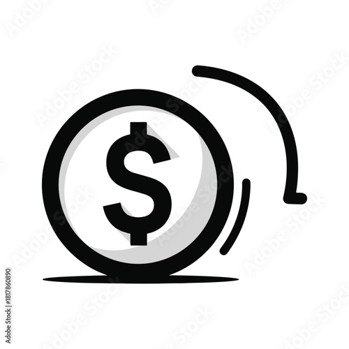 Dollar coin with arrow isolated on representing money transfer