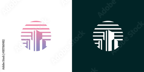 Modern Geometric Logo with Circular Design and Abstract Building