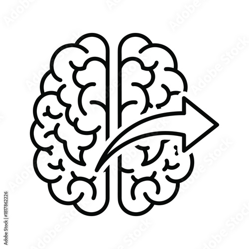 Brain with arrow pointing to the right isolated on