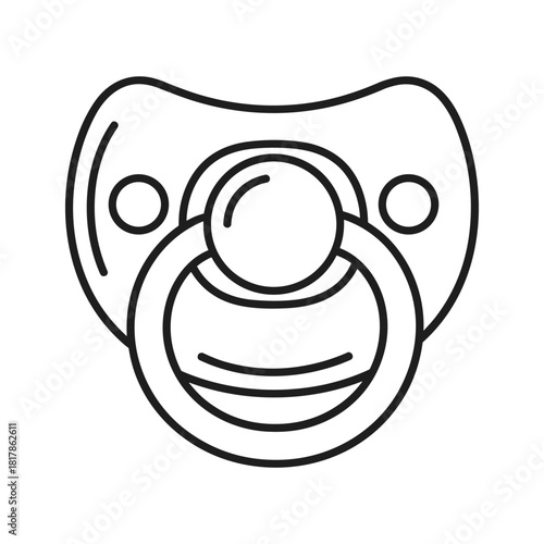 Simple black line art illustration of a baby pacifier icon, essential for infant care and soothing.