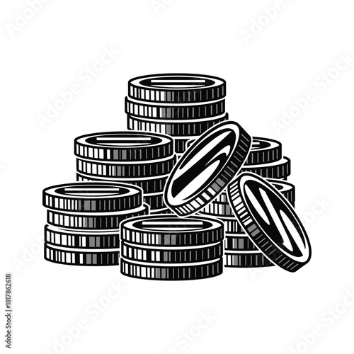 Stacks of coins isolated on, representing wealth and prosperity