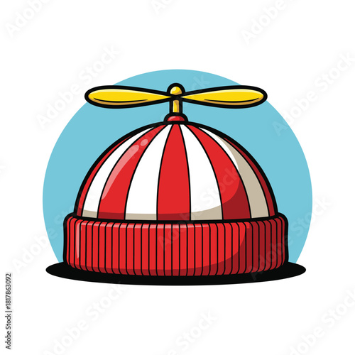 Colorful propeller beanie hat illustration, whimsical headwear for fun and playful concept.