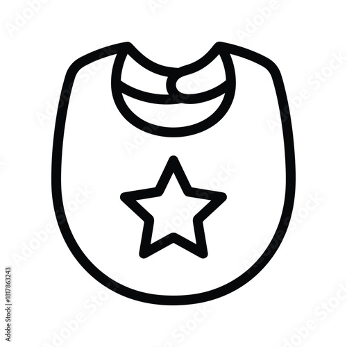 Baby bib with star outline icon, simple graphic illustration for newborn care and feeding