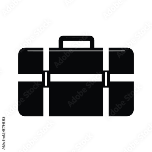Black suitcase with white straps isolated on, travel concept