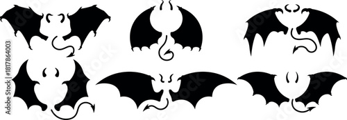 Demon bat wings silhouette set - Fantasy devil wing icons for tattoo and design elements