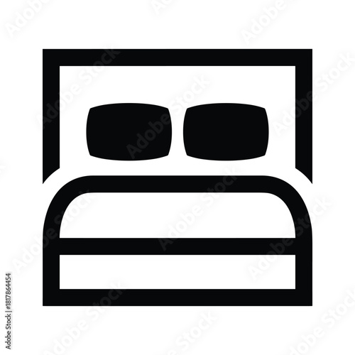 Black and white bed icon isolated on for hotel or motel