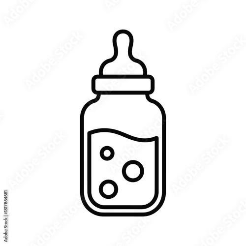 Outline icon of a baby bottle filled with milk, symbolizing infant feeding, nutrition, and care