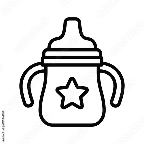 Baby bottle with handles and star icon. essential feeding accessory for infants and toddlers.