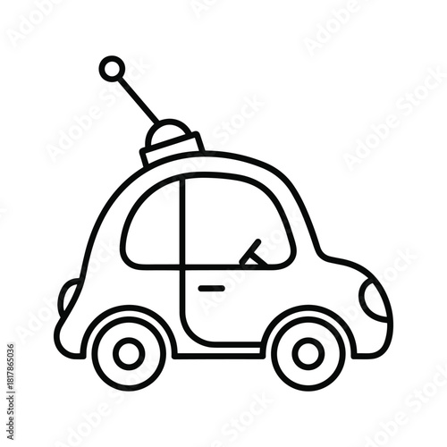 Small cartoon car line art icon with antenna representing navigation, travel, transport, and delivery concepts