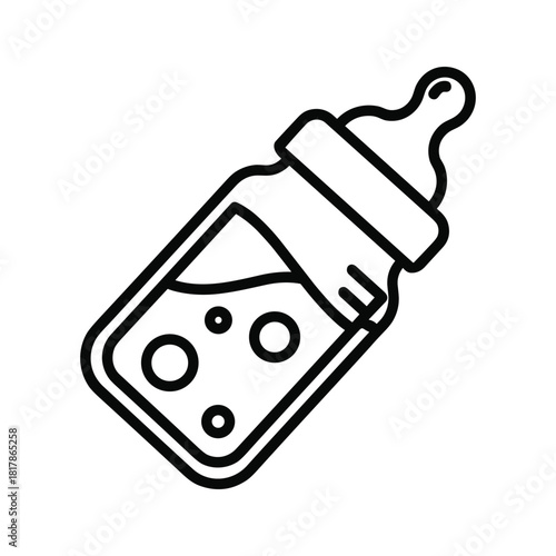 Outline icon of a baby feeding bottle with liquid, perfect for nursery, parenthood, childcare, and infant nutrition concepts on a clean background.
