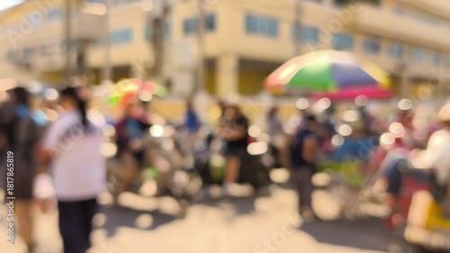 Blurred people' activities in the fresh market, Chiangmai Thailand.	