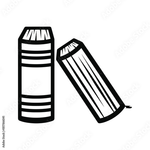 Two books are placed on a, one standing and one leaning