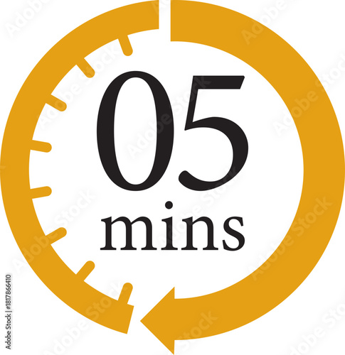 Minute Timer Icon.Minute interval circular arrow vector. Countdown timer symbol.Alarm clock symbol. Watch countdown and Stopwatch sign. Simple express pictogram collection. Label cooking time.