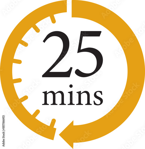 Minute Timer Icon.Minute interval circular arrow vector. Countdown timer symbol.Alarm clock symbol. Watch countdown and Stopwatch sign. Simple express pictogram collection. Label cooking time.