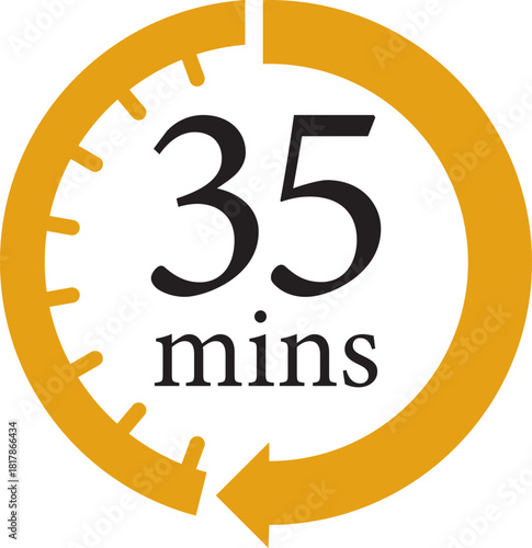 Minute Timer Icon.Minute interval circular arrow vector. Countdown timer symbol.Alarm clock symbol. Watch countdown and Stopwatch sign. Simple express pictogram collection. Label cooking time.