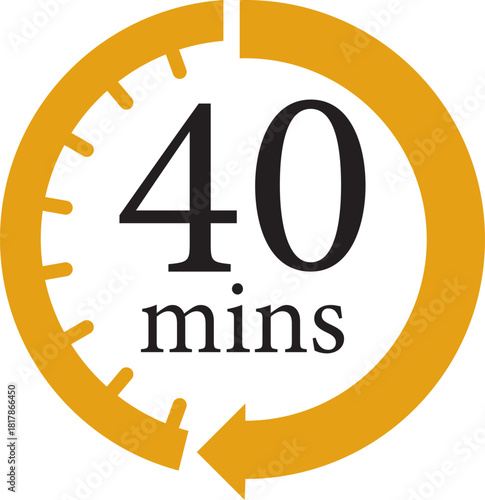 Minute Timer Icon.Minute interval circular arrow vector. Countdown timer symbol.Alarm clock symbol. Watch countdown and Stopwatch sign. Simple express pictogram collection. Label cooking time.