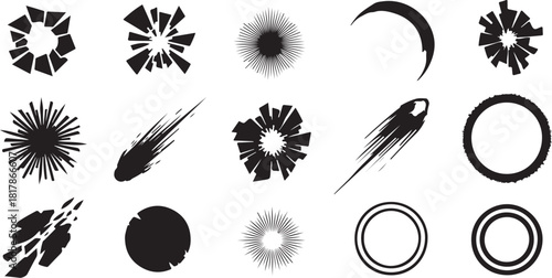 Abstract black and white grunge elements set.