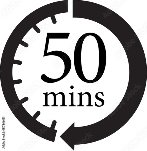 Minute Timer Icon.Minute interval circular arrow vector. Countdown timer symbol.Alarm clock symbol. Watch countdown and Stopwatch sign. Simple express pictogram collection. Label cooking time.