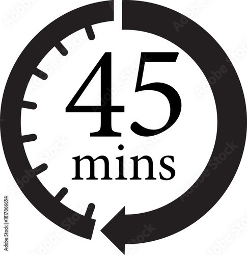 Minute Timer Icon.Minute interval circular arrow vector. Countdown timer symbol.Alarm clock symbol. Watch countdown and Stopwatch sign. Simple express pictogram collection. Label cooking time.