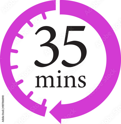 Minute Timer Icon.Minute interval circular arrow vector. Countdown timer symbol.Alarm clock symbol. Watch countdown and Stopwatch sign. Simple express pictogram collection. Label cooking time.