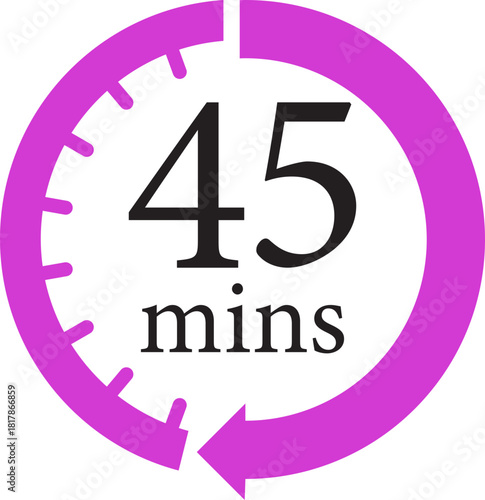 Minute Timer Icon.Minute interval circular arrow vector. Countdown timer symbol.Alarm clock symbol. Watch countdown and Stopwatch sign. Simple express pictogram collection. Label cooking time.