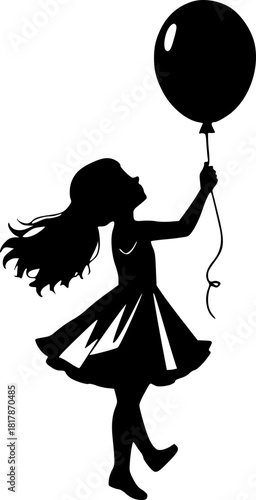 Minimalist girl and balloon silhouette representing innocence and creativity