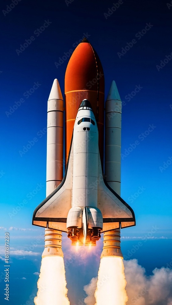 Obraz premium Space Shuttle Launch Close-Up — Rocket Spacecraft Takeoff Concept