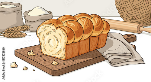Brioche bread vector illustration, artisanal bakery concept, warm and inviting baked goods design