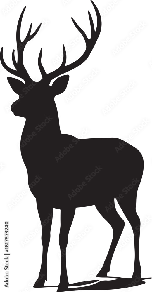 Obraz premium Majestic stag silhouette with large antlers standing against a white background