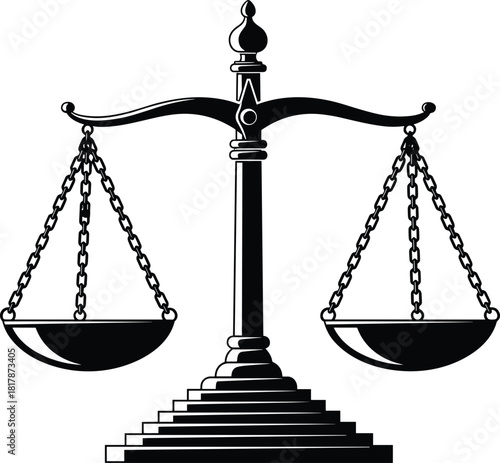 Justice scale illustration, legal balance symbol, fairness and equality concept, law firm icon, courtroom emblem, impartial decision graphic