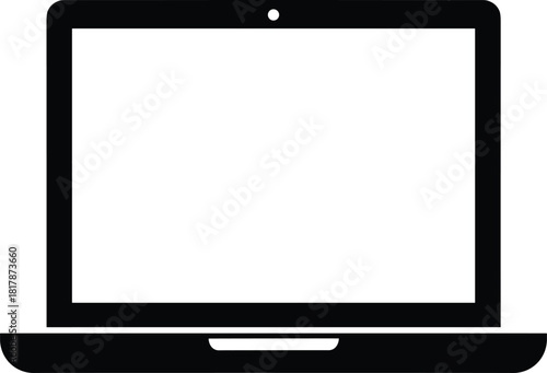 Laptop silhouette, computer icon template, blank screen notebook illustration, modern digital device graphic, minimalist black laptop design for technology themes