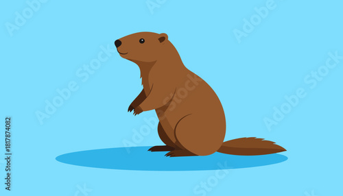 Cartoon groundhog standing on hind legs against a blue background.