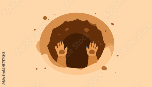Illustration of an animal burrow with paws visible inside the hole.