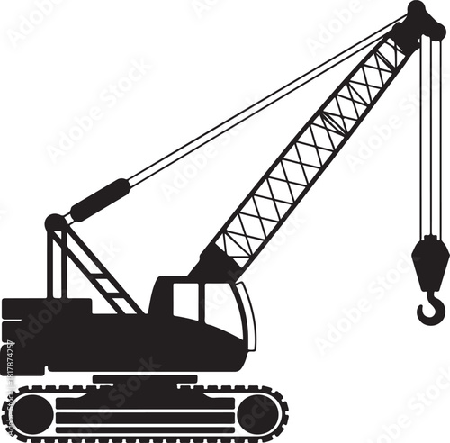 Silhouette of a mobile crawler crane with a hook and boom