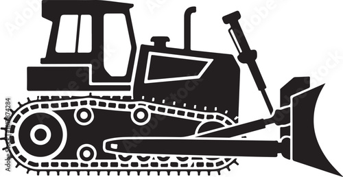 Black silhouette of a bulldozer with tracks and blade