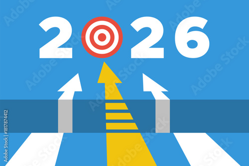 2026 new year goal, business or personal target, flat vector success concept