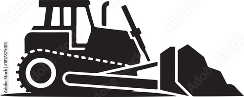Black and white silhouette of a front loader construction vehicle