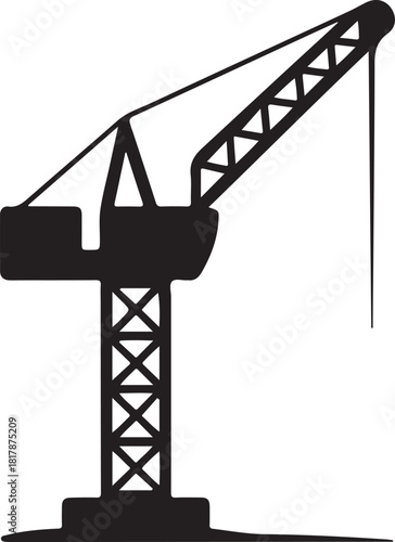 Silhouette of a construction tower crane against a white background