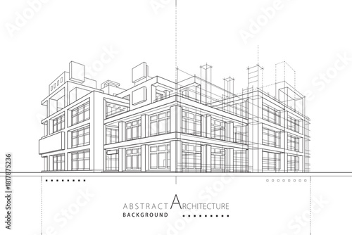 Abstract and imaginative urban architectural designs of building constructions depicted in outlined drawings.