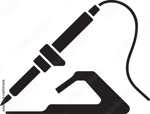 Black silhouette of a soldering iron resting on its stand