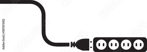 Black silhouette of a power strip with four outlets and a cord