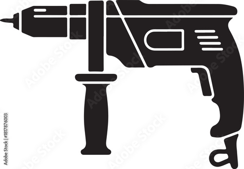 Black silhouette of a powerful cordless drill with a side handle